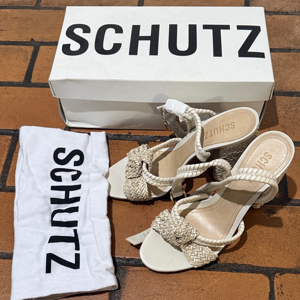 Schutz Kareena Women's Braided Block Heel Sandals in Pearl